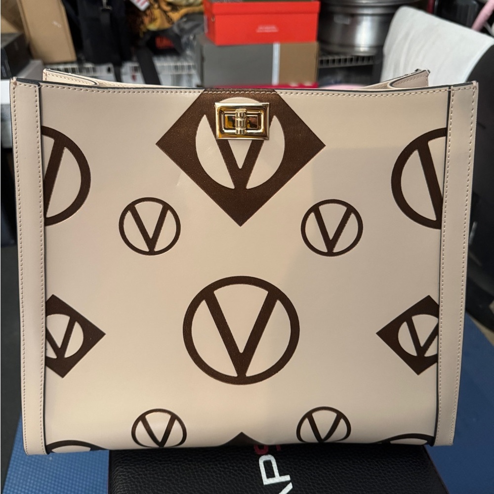 Valentino Elegant Cream and Brown Designer Tote Bag